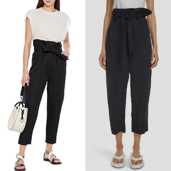 FARM RIO Linen Viscose High Rise Paperbag Waist Tie Belt Cuffed Crop Pants XS - Picture 1 of 5